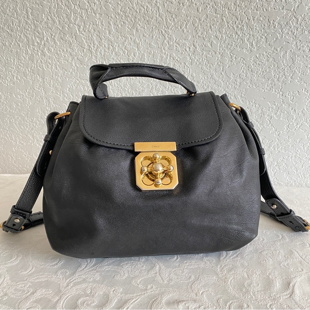 Chloe black leather Elsie flap 2 way bag